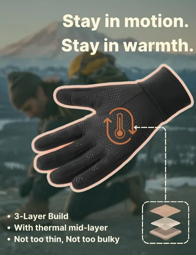 Vista 2 de Guantes de invierno para mujeres y hombres, para clima frío, pantalla táctil, guantes de 3 capas para correr, ciclismo, senderismo, conducción