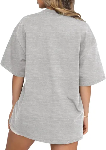 Vista 2 de Jesilist Camisetas de gran tamaño para mujer, de media manga, casuales, de verano, con cuello redondo