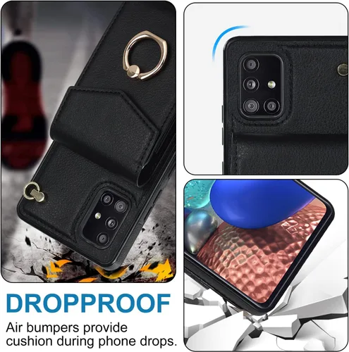 Vista 6 de Asuwish Funda de teléfono para Samsung Galaxy A71 5G con protector de pantalla de vidrio templado y soporte de anillo de bloqueo RFID, soporte