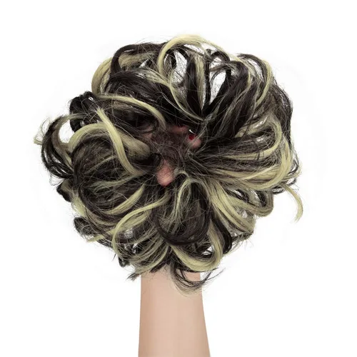 Vista 5 de Extensiones de cabello desordenado, coleta, peinado recogido, Moño, Mezcla de blanqueador negro y café.
