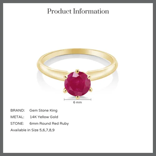 Vista 49 de Anillo de compromiso solitario con piedra preciosa redonda de oro amarillo de 14 quilates de 0.236 in para mujer Ajuste clásico de 6 puntas