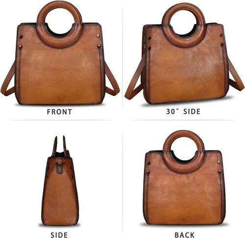 Vista 5 de Bolsos de cuero genuino para mujer, bolso de mensajero de moda vintage de cuero real, bolso de hombro, bolso cruzado