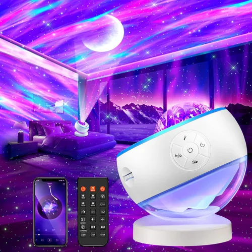 Vista 7 de Proyector de luces del norte, proyector de galaxias con más de 300 efectos de luz, máquina de sonido de efectos de luz, proyector de estrellas LED