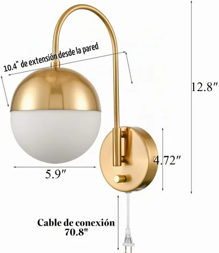 Vista 5 de Aplique de pared moderno Mid-Century con interruptor, latón