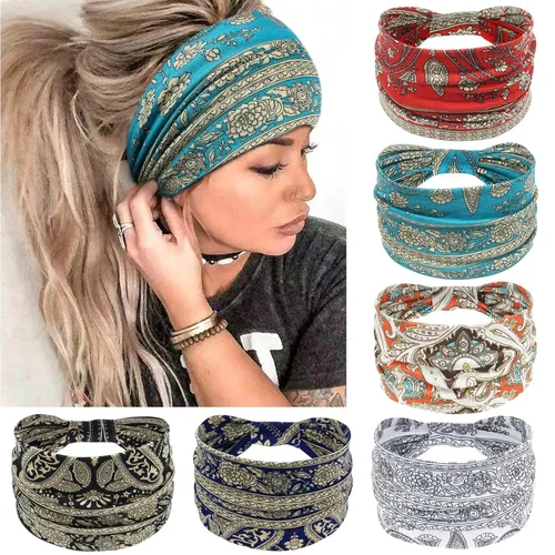 Vista 29 de Awumbuk Diademas anchas para mujeres anudadas antideslizantes bandas para la cabeza suaves diadema turbante accesorios para el cabello boho africano