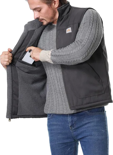 Vista 4 de MOERDENG Chaleco de cuello alto falso con forro polar lavado de pato lavado para hombre
