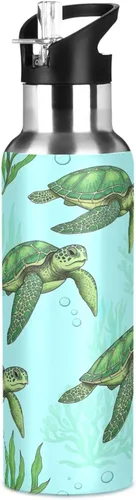 Vista 8 de Insulated Stainless Steel Water Bottle with Straw 32 Oz, Leakproof Water Bottles for Gym Outdoor Travel School, Green Sea Turtles