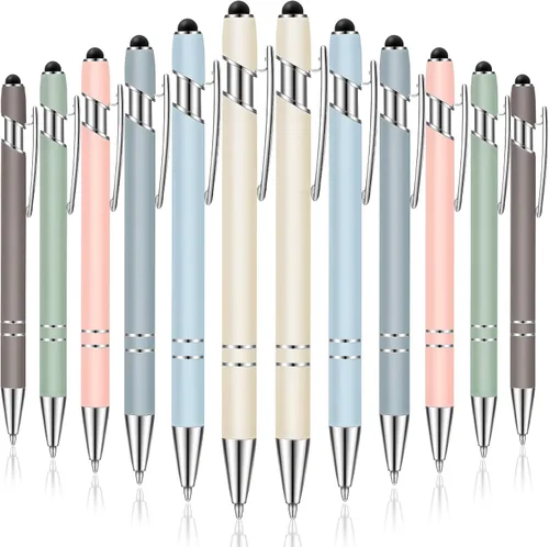 Vista 32 de Tenare 12 piezas 2 en 1 bolígrafo de metal con punta de lápiz capacitivo, bolígrafo de 1,0 mm de tinta negra para pantallas táctiles (color surtido)