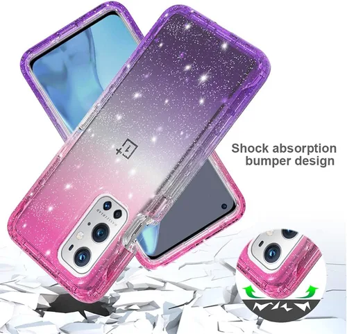 Vista 2 de Funda diseñada para OnePlus 9 PRO con purpurina de cuerpo completo 1+9 Pro, absorción de golpes, antiarañazos, resistente, duradera, protección Rosa