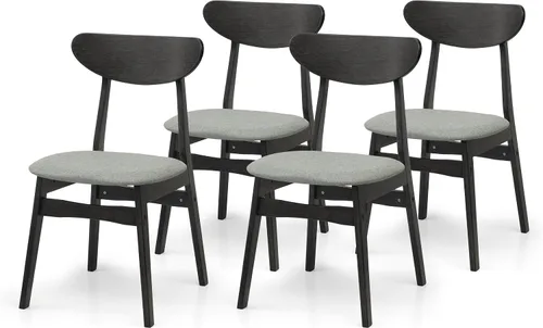 Vista 3 de Juego de mesa de comedor de 5 piezas, 4 sillas Yumiko de madera maciza con mesa de comedor rectangular extensible Edison, juego de comedor