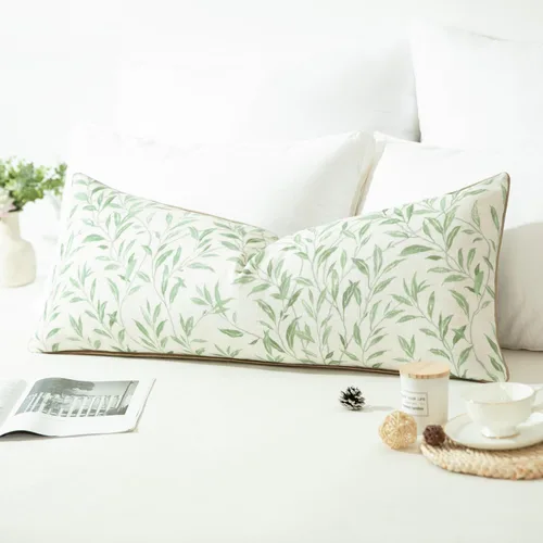 Vista 39 de VOGOL - Funda de almohada texturizada de lino, 18 x 18 pulgadas, estilo granja, para sofá, cama y habitación, con diseño de pájaros y hojas beige