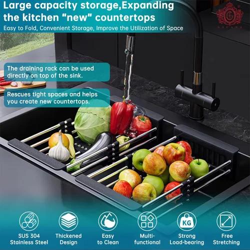 Vista 7 de Escurridor de platos para fregadero, escurridor de acero inoxidable para fregaderos de 12.5 a 20.5 pulgadas, organizador de encimera de cocina