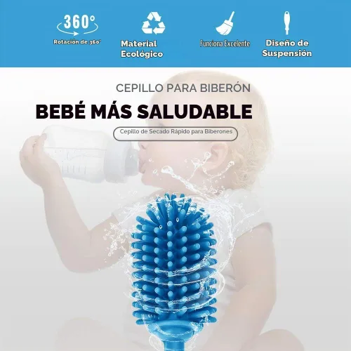 Vista 6 de Silicone Bottle Brush with Long Handle, 12.5" Bottle Cleaning Brush, Blue Azul