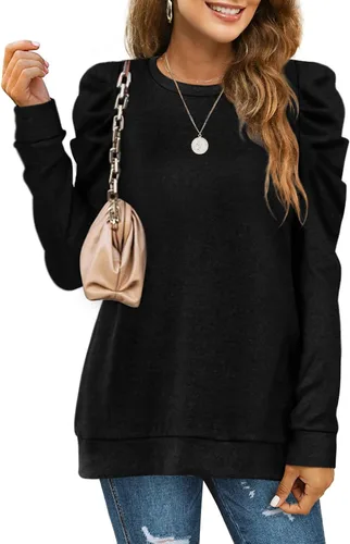 Vista 2 de XIEERDUO Sudaderas para mujer, cuello redondo, manga abombada, suéteres sueltos, ropa moderna y fluida