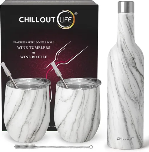 Vista 25 de CHILLOUT LIFE - Vaso de acero inoxidable de 12 onzas con tapa y caja de regalo, diseño de viaje con recubrimiento en polvo, aislamiento al vacío