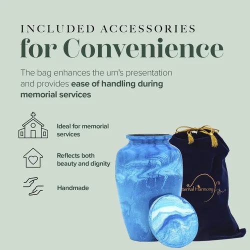 Vista 3 de Eternal Harmony Urna grande para cenizas, urna de cremación masculina y femenina para cenizas humanas con acabados elegantes, sello seguro y bolsa