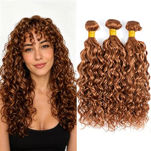 Vista 110 de P4613 Cabello humano rizado onda profunda marrón y paquetes mixtos 8 10 12 P4613 Ombre Marrón-Rubio-DP