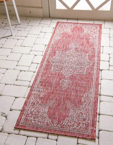 Vista 27 de Unique Loom Alfombra de la colección tradicional para exteriores, antigua (4 pies 1 pulgada, redonda, verde azulado/gris)
