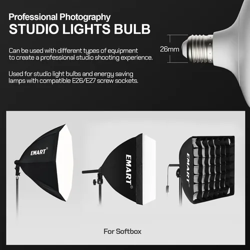 Vista 6 de EMART Bombilla de espectro completo, atenuación de 50 W, lámpara LED de 3000 K-6000 K para kit de iluminación Softbox, estudio de fotografía, hogar