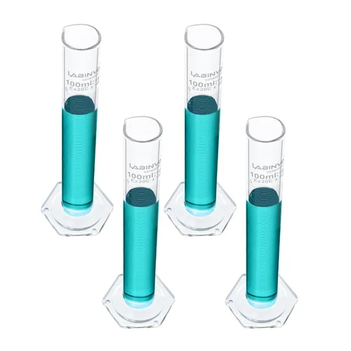 Vista 8 de Juego de cilindros graduados de 16.9 fl oz, 2 piezas de cilindro de medición de vidrio de borosilicato 3.3, base hexagonal, con boquilla, clase B
