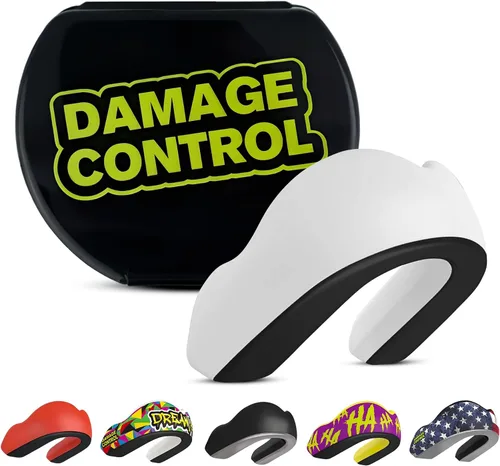 Vista 35 de DAMAGE CONTROL Protector bucal deportivo de impacto extremo con estuche Boil & Bite Fit, almohadillas absorbentes de golpes, funda ventilada