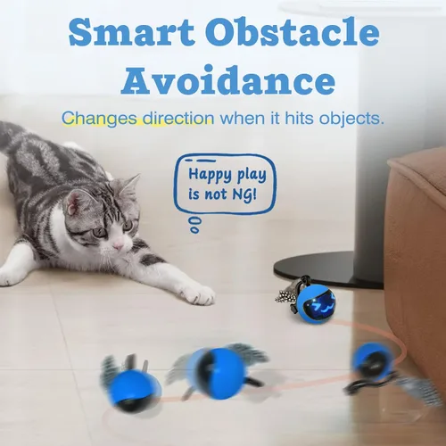 Vista 2 de Pelota móvil para gatos con cola de plumas, juguete interactivo recargable 2025 con control remoto para ejercicios de gatos de interior, bola
