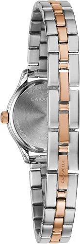 Vista 4 de Caravelle Reloj de pulsera de cuarzo tradicional para mujer, Esfera bitonoplata-blanca, Pulsera tradicional de cuarzo de dos tonos de acero