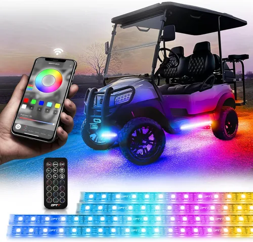 Vista 9 de OPT7 Aura DreamColor - Kit de luz LED para carrito de golf de 12 V con aplicación y control remoto, 4 tiras de luz multicolor impermeables