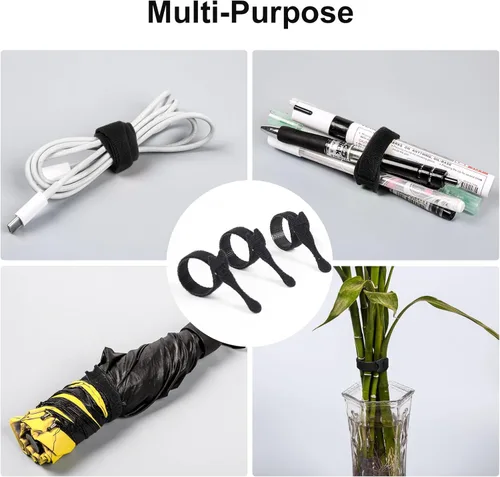 Vista 5 de OneLeaf Bridas de cables reutilizables, correas de gestión de cables negros