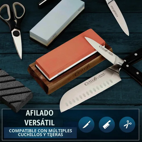 Vista 5 de Cutluxe Afilador de cuchillos Whetstone – Kit de piedra de afilar, profesional de 4 lados grano 400/1000/3000/8000, base de madera de acacia