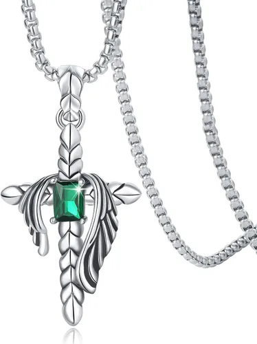 Vista 7 de YAMI Collar de alas angulares para hombre, ángel de la guarda, dragón, cuervo, pulpo, collar de anime, collar de acero inoxidable 316
