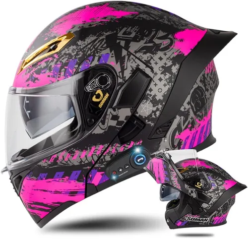 Vista 13 de AAREG - Casco de motocicleta con bluetooth, visera frontal abatible aprobada por DOT/ECE, viseras antivaho duales, para adultos, hombres, mujeres