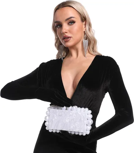Vista 9 de Boutique De FGG Bolso de mano de mármol acrílico para mujer, bolso de noche con cuentas para fiesta de graduación, boda, bolsa de mano