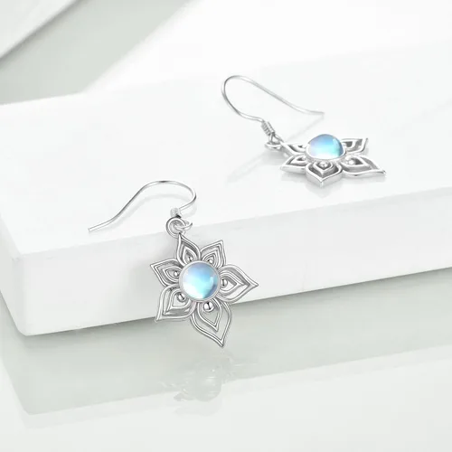 Vista 2 de WINNICACA Aretes de piedra lunar para mujeres y niñas, de plata de ley, con cierre de palanca, colgante, piedra lunar, joyería de regalo
