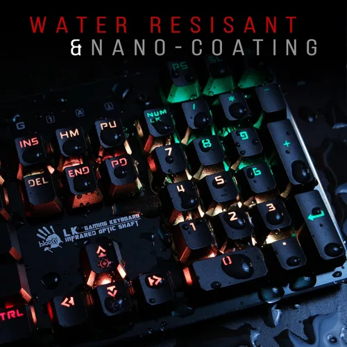 Vista 2 de BLOODY Teclado mecánico óptico B820 para juegos con teclas LED RGB retroiluminadas individualmente con cable, 104 teclas estándar, interruptor azul