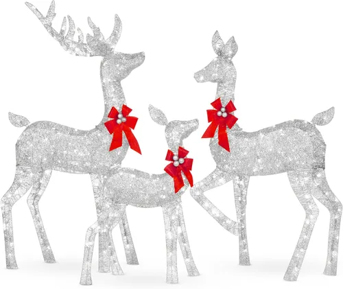 Vista 9 de Best Choice Products Juego familiar de ciervos de Navidad grandes iluminados de 6.5 pies, 3 piezas, decoración de patio al aire libre con 385 luces