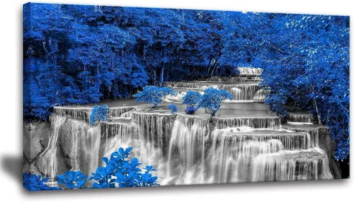 Vista 6 de Yxbhhym Lienzo de paisaje para pared, pintura de cascada, impresiones de árboles y bosques, paisajes de otoño, imagen artística para sala de estar