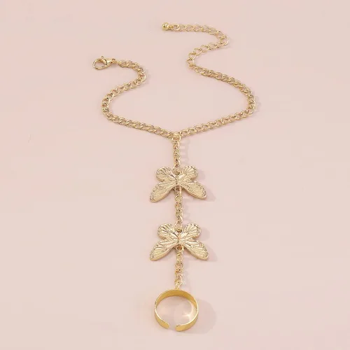 Vista 2 de Caiyao Pulsera de anillo punk de serpiente de mariposa, serpiente y araña, pulsera de anillo de dedo de serpiente bohemia, arnés de mano, pulseras