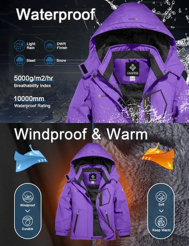 Vista 5 de GEMYSE Chaqueta de esquí impermeable para niña con forro polar, resistente al viento, para snowboard