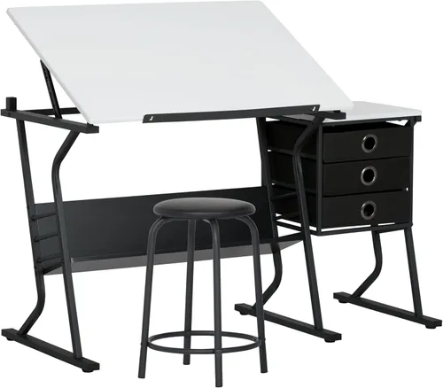 Vista 12 de Eclipse Ultra - Mesa de dibujo con taburete, parte superior ajustable en ángulo, estantes de almacenamiento y cajones de 2 piezas