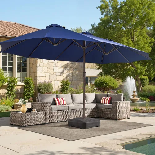 Vista 25 de HOOOWOOO Sombrilla de doble cabeza de 15 pies para patio al aire libre con Beige