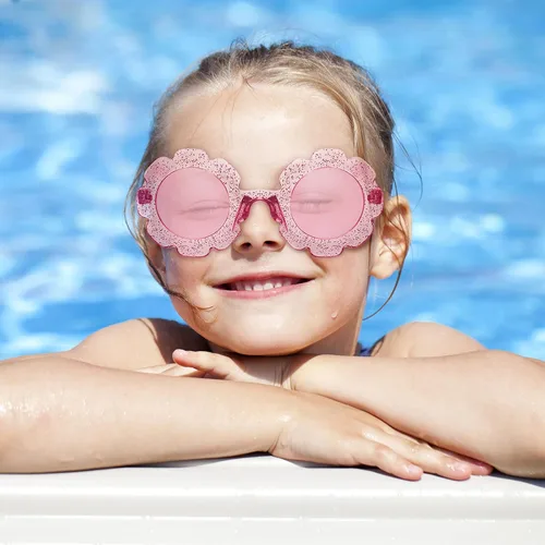 Vista 7 de Tatuo 4 pares de lentes de sol redondos con diseño de margaritas, para niños y niños pequeños, redondos, lindos anteojos de playa para exteriores