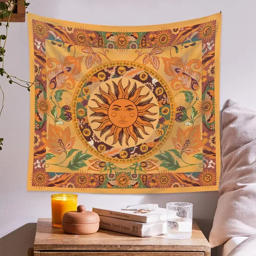 Vista 9 de Tapiz de tarjeta de tarot de constelación y estrella, tapiz botánico de fase lunar, tapiz de sol y luna, tapiz de astronauta, tapiz estético bohemio