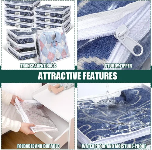Vista 3 de Hoolerry 12 bolsas de almacenamiento transparentes con cierre de PVC, organizador de hojas de suéter de plástico, bolsas de suéter con cremallera