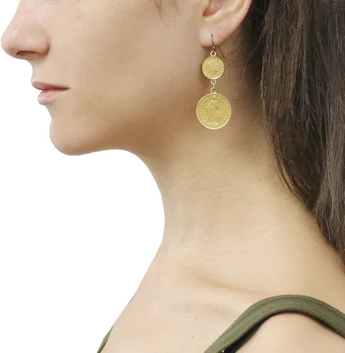 Vista 3 de Ben-Amun - Pendientes vintage chapados en oro de 24 quilates con moneda marroquí