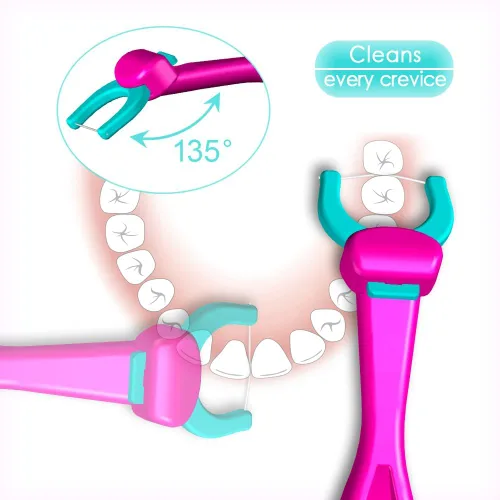 Vista 6 de T.Smile Cabezas de recambio de hilo dental evolutivo para niños, tamaño infantil, sin fluoruro, para edades de 3 años en adelante