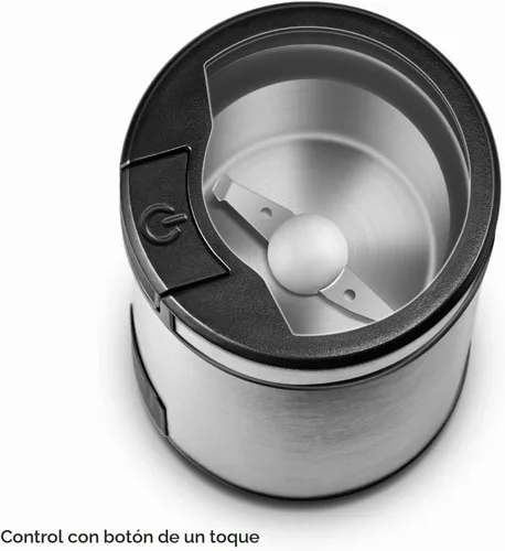 Vista 3 de FSM Molinillo de café eléctrico y molinillo de especias con sistema de bloqueo de seguridad, acero inoxidable con tapa transparente y base
