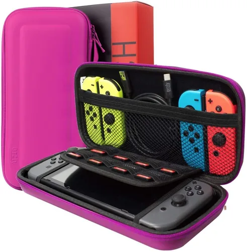 Vista 2 de Orzly Switch Accessories Bundle Carry Case for Nintendo Switch Console, Tempered Glass Screen Protectors, USB Charging Cable, Switch Games Case