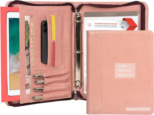 Vista 11 de AZXCG Padfolio - Carpeta de 3 anillos para mujer, carpeta de negocios de cuero vegano con cremallera, organizador de cuadernos de documentos