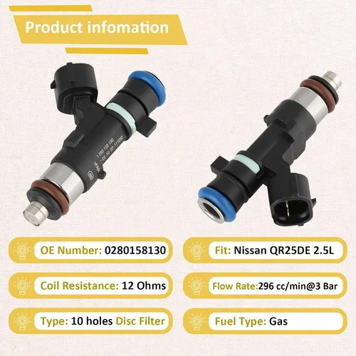 Vista 3 de 0280158130 OE 2.5L Inyectores de combustible de alto rendimiento, Compatible con/Nissan 2.5 Altima Rogue Sentra 2007 2008 2009 2010 2012 2013 OE#